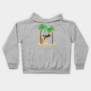 Chocolate Labrador Under Palm Trees Kids Hoodie